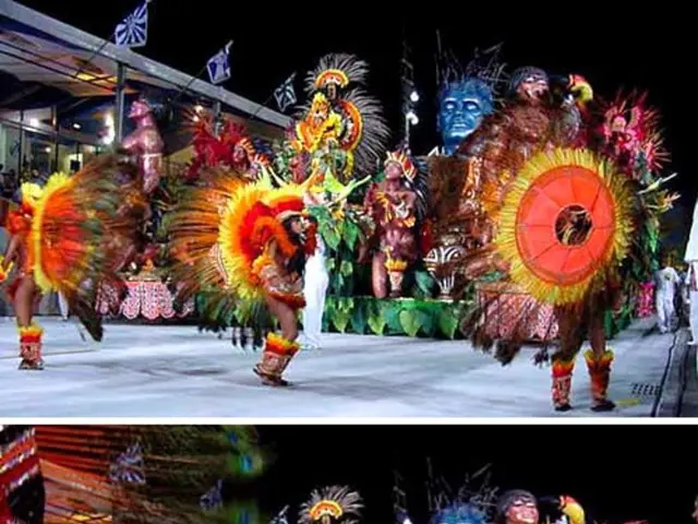 This is a collage picture of persons performing, statue and building.