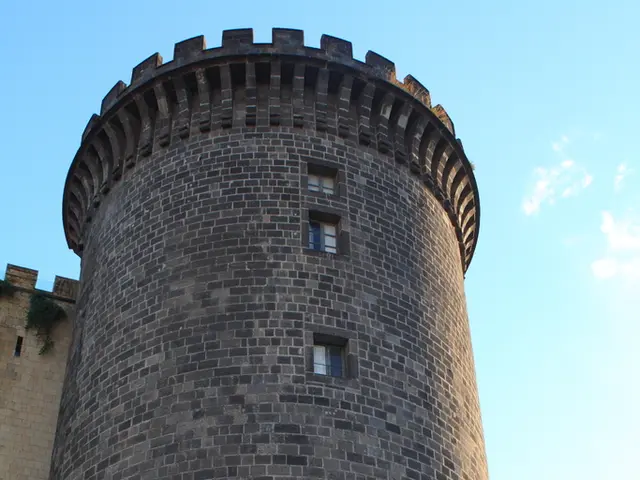 This is a stone building. It has windows.